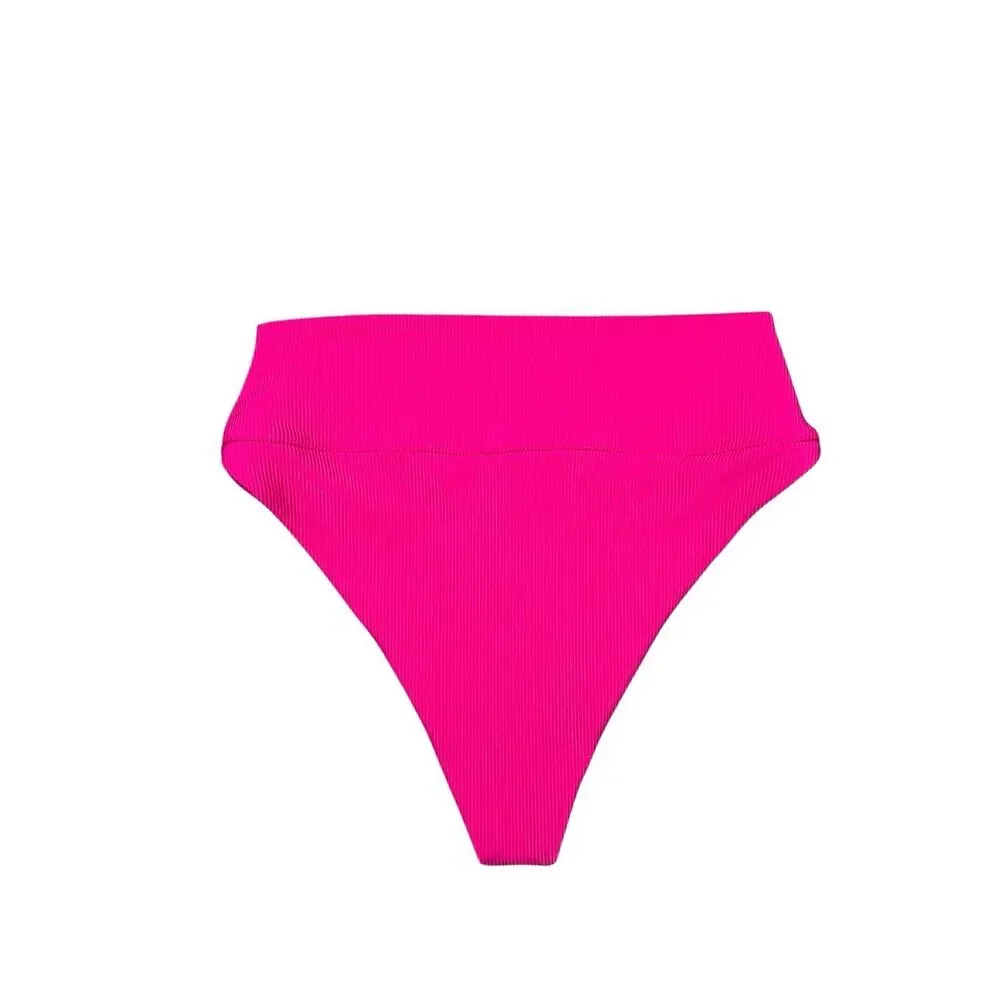 beach riot Highway Bottom Bright Fuchsia high waisted ribbed swimwear S summer